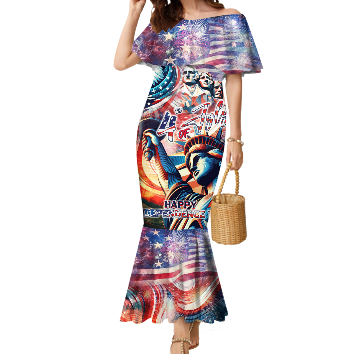 Personalized American Independence Day Mermaid Dress 4th of July Statue of Liberty - Wonder Print Shop