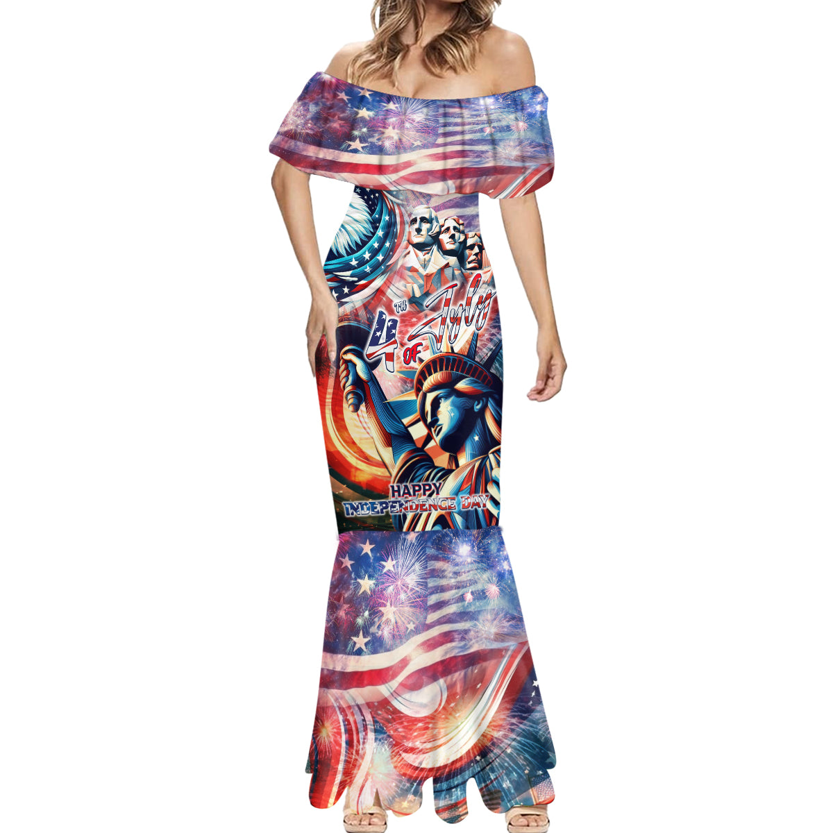 Personalized American Independence Day Mermaid Dress 4th of July Statue of Liberty - Wonder Print Shop