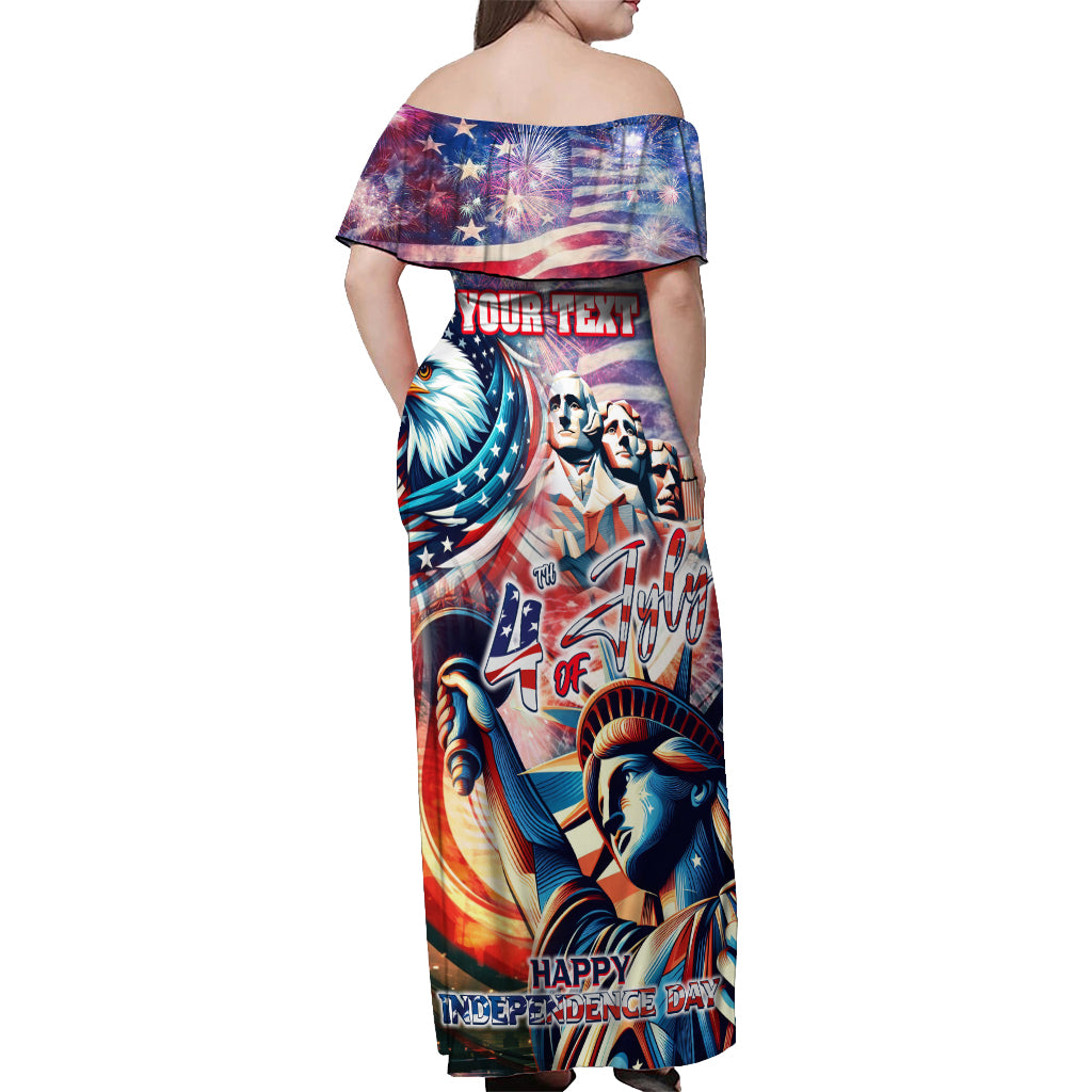 Personalized American Independence Day Off Shoulder Maxi Dress 4th of July Statue of Liberty - Wonder Print Shop