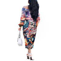 Personalized American Independence Day Off The Shoulder Long Sleeve Dress 4th of July Statue of Liberty - Wonder Print Shop