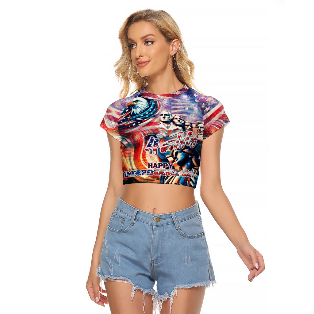 Personalized American Independence Day Raglan Cropped T Shirt 4th of July Statue of Liberty - Wonder Print Shop