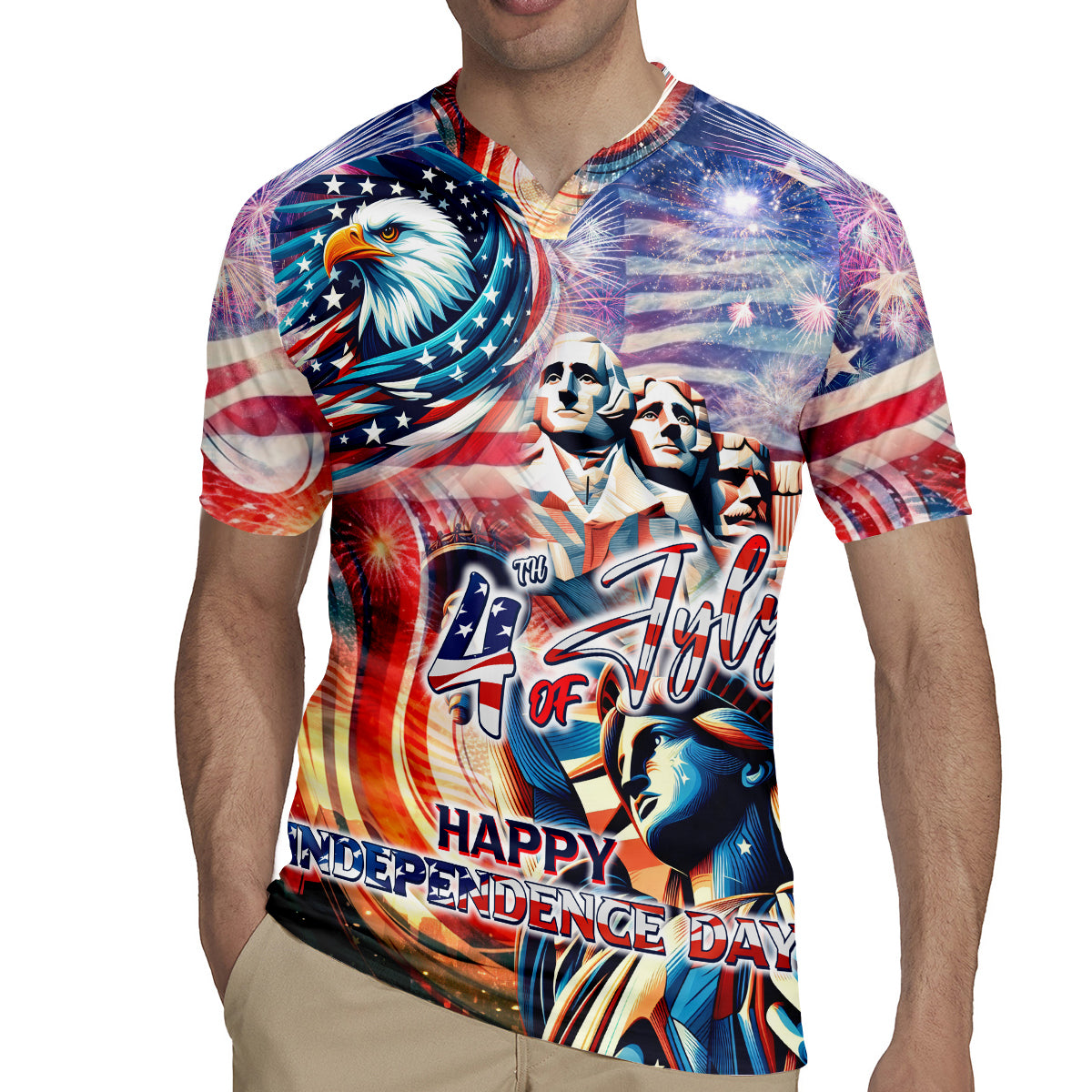 Personalized American Independence Day Rugby Jersey 4th of July Statue of Liberty - Wonder Print Shop