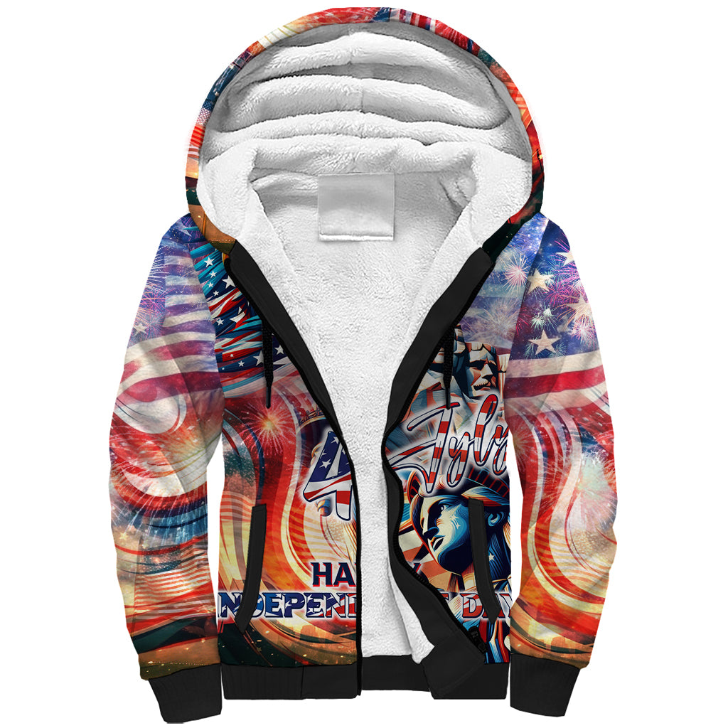 Personalized American Independence Day Sherpa Hoodie 4th of July Statue of Liberty - Wonder Print Shop