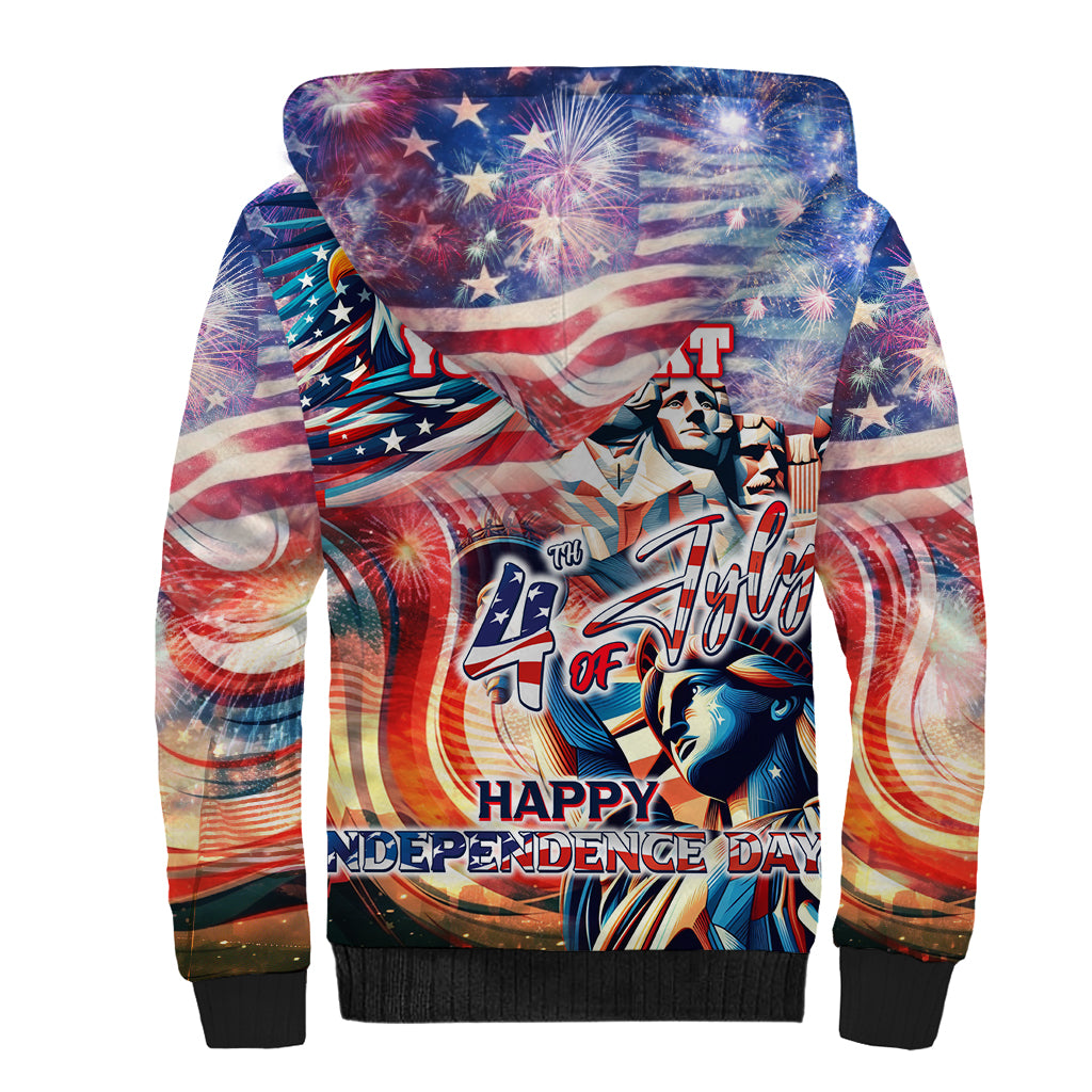 Personalized American Independence Day Sherpa Hoodie 4th of July Statue of Liberty - Wonder Print Shop