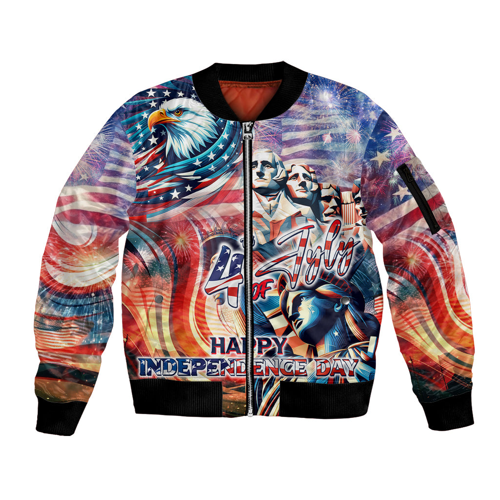 Personalized American Independence Day Sleeve Zip Bomber Jacket 4th of July Statue of Liberty - Wonder Print Shop