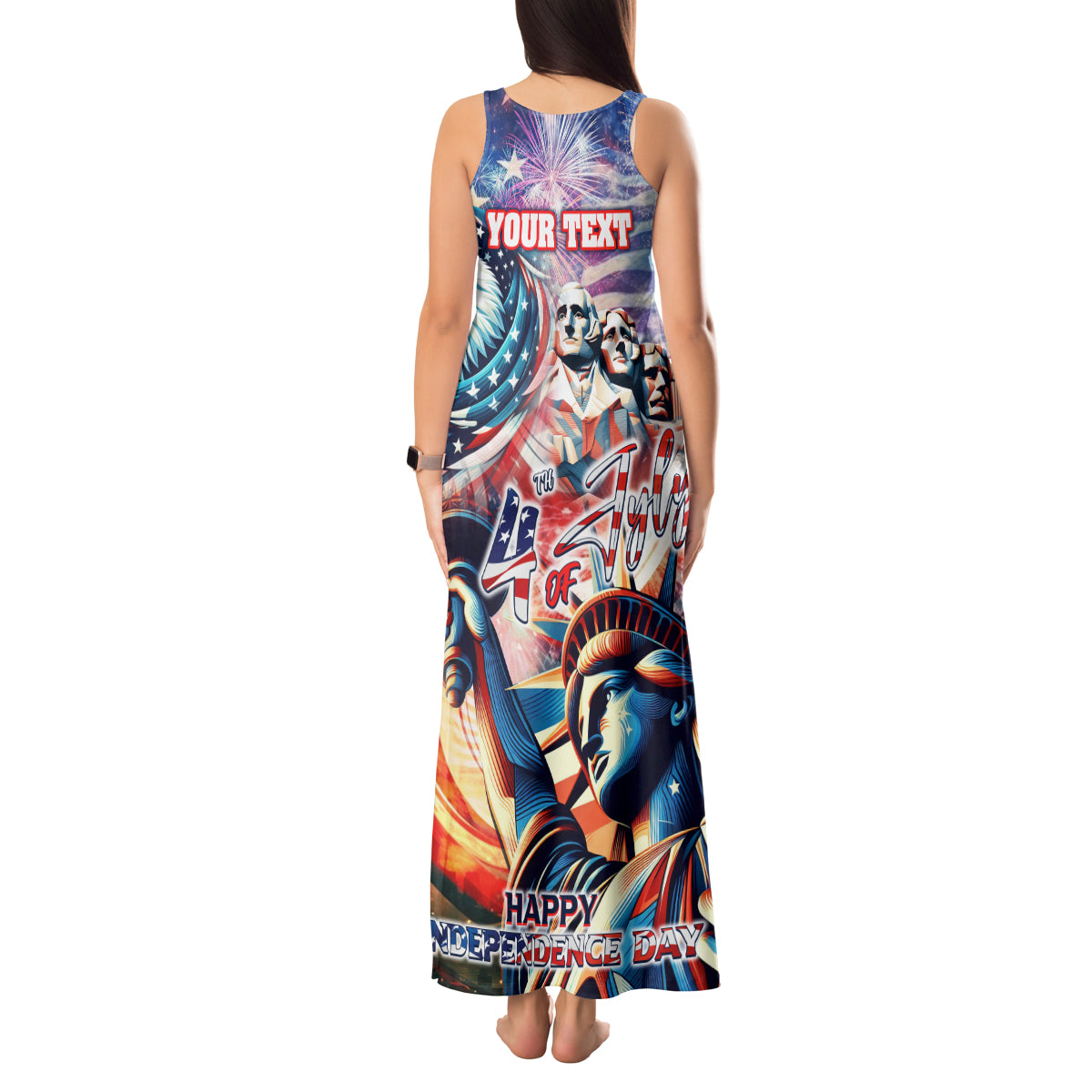Personalized American Independence Day Tank Maxi Dress 4th of July Statue of Liberty - Wonder Print Shop