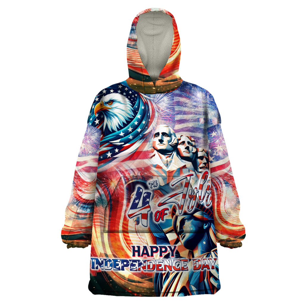 Personalized American Independence Day Wearable Blanket Hoodie 4th of July Statue of Liberty