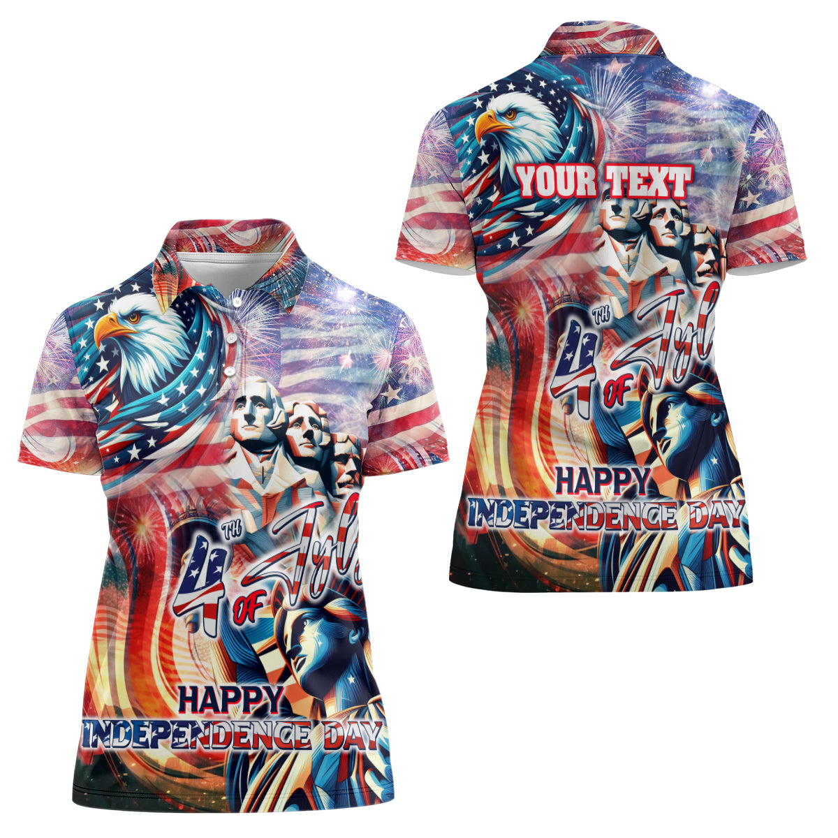 Personalized American Independence Day Women Polo Shirt 4th of July Statue of Liberty - Wonder Print Shop