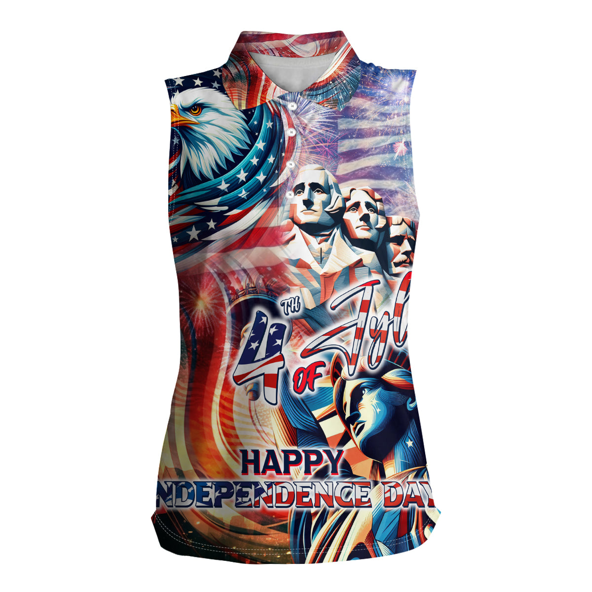 Personalized American Independence Day Women Sleeveless Polo Shirt 4th of July Statue of Liberty - Wonder Print Shop
