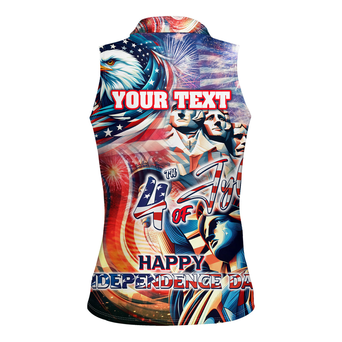 Personalized American Independence Day Women Sleeveless Polo Shirt 4th of July Statue of Liberty - Wonder Print Shop