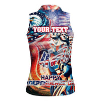 Personalized American Independence Day Women Sleeveless Polo Shirt 4th of July Statue of Liberty - Wonder Print Shop