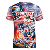 Personalized American Independence Day Women V-Neck T-Shirt 4th of July Statue of Liberty - Wonder Print Shop