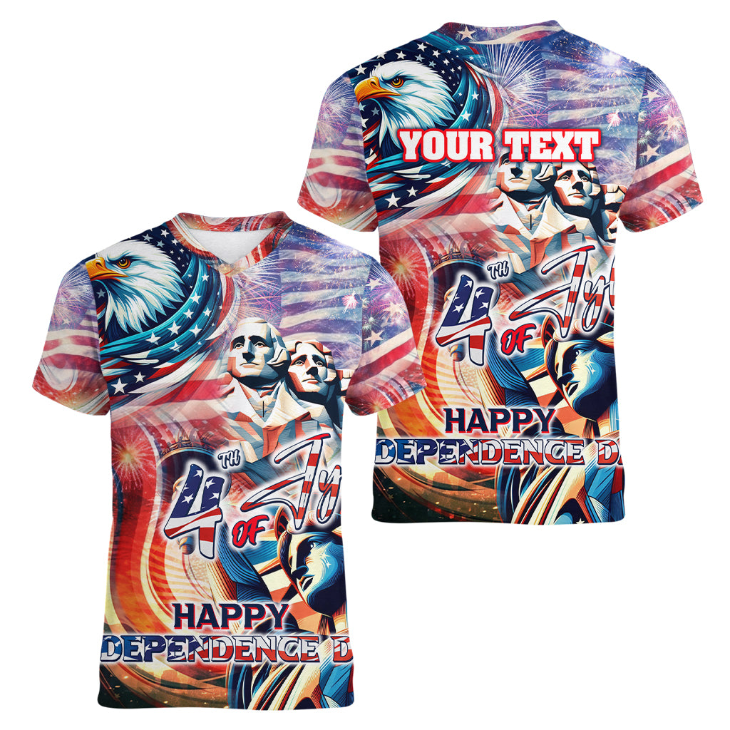 Personalized American Independence Day Women V-Neck T-Shirt 4th of July Statue of Liberty - Wonder Print Shop