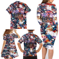 Happy Fourth of July Family Matching Long Sleeve Bodycon Dress and Hawaiian Shirt American Eagle Flag US Independence Day - Wonder Print Shop