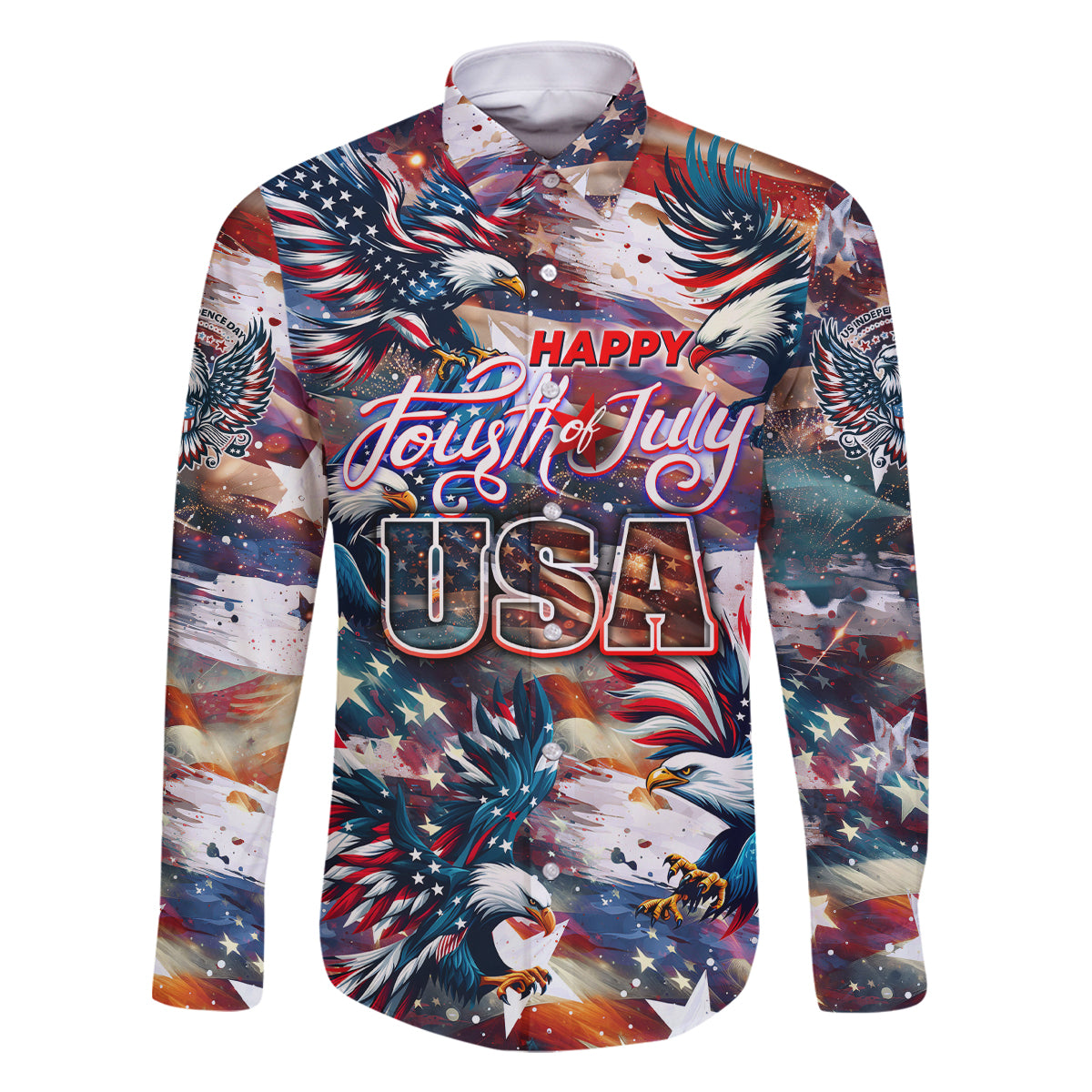 Happy Fourth of July Family Matching Mermaid Dress and Hawaiian Shirt American Eagle Flag US Independence Day - Wonder Print Shop