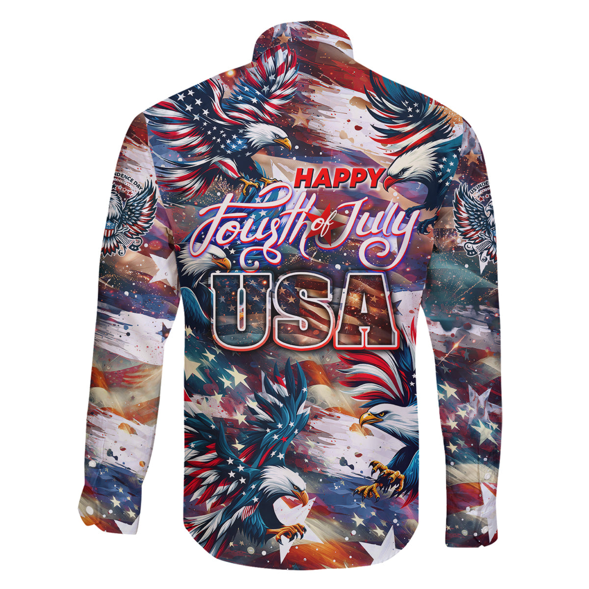 Happy Fourth of July Family Matching Off Shoulder Short Dress and Hawaiian Shirt American Eagle Flag US Independence Day - Wonder Print Shop