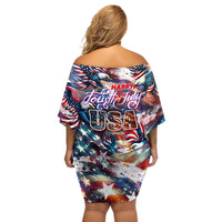Happy Fourth of July Off Shoulder Short Dress American Eagle Flag US Independence Day - Wonder Print Shop