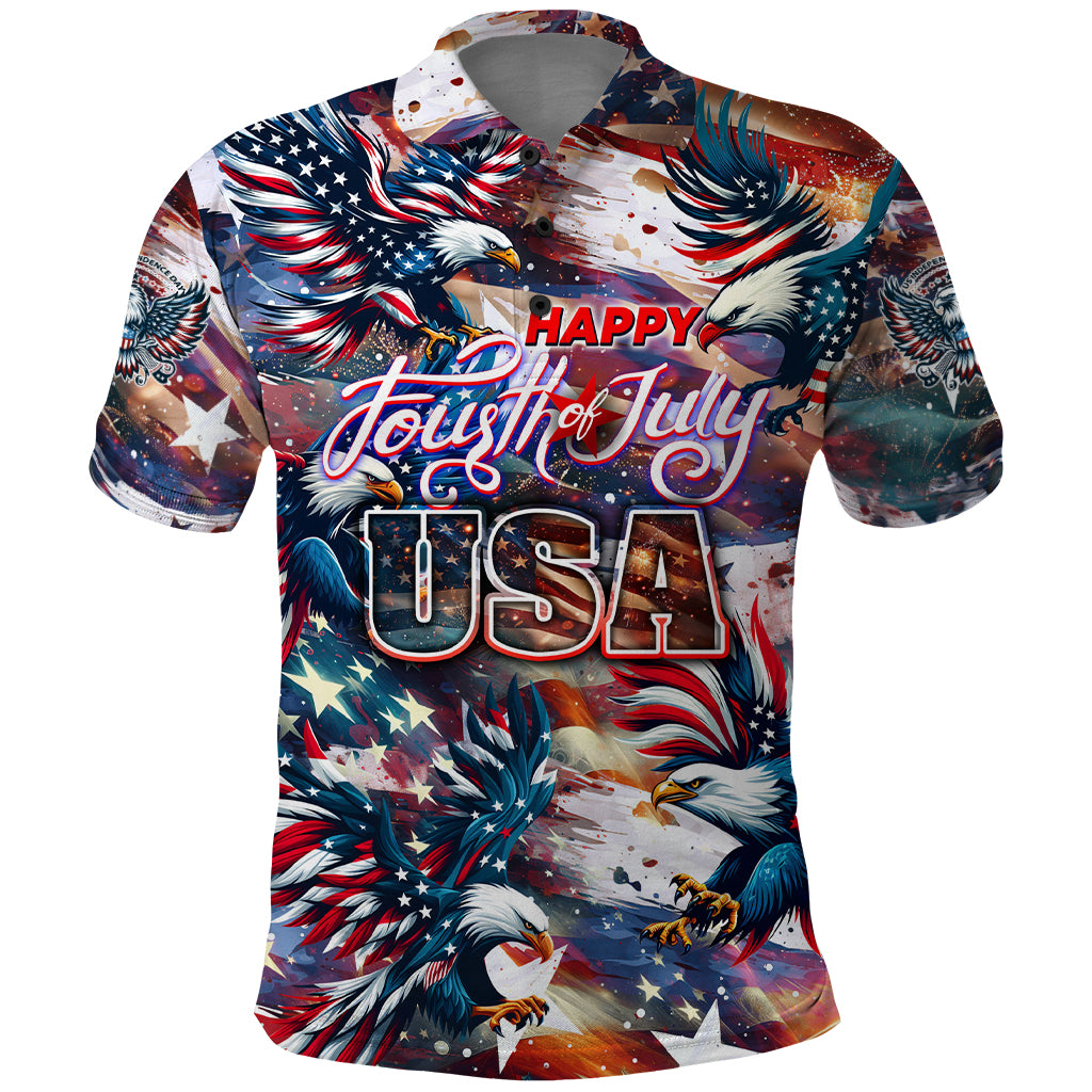 Happy Fourth of July Polo Shirt American Eagle Flag US Independence Day