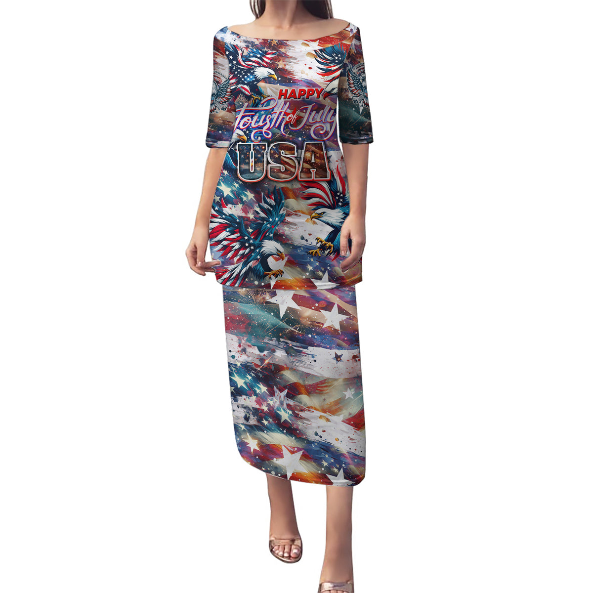 Happy Fourth of July Puletasi American Eagle Flag US Independence Day - Wonder Print Shop