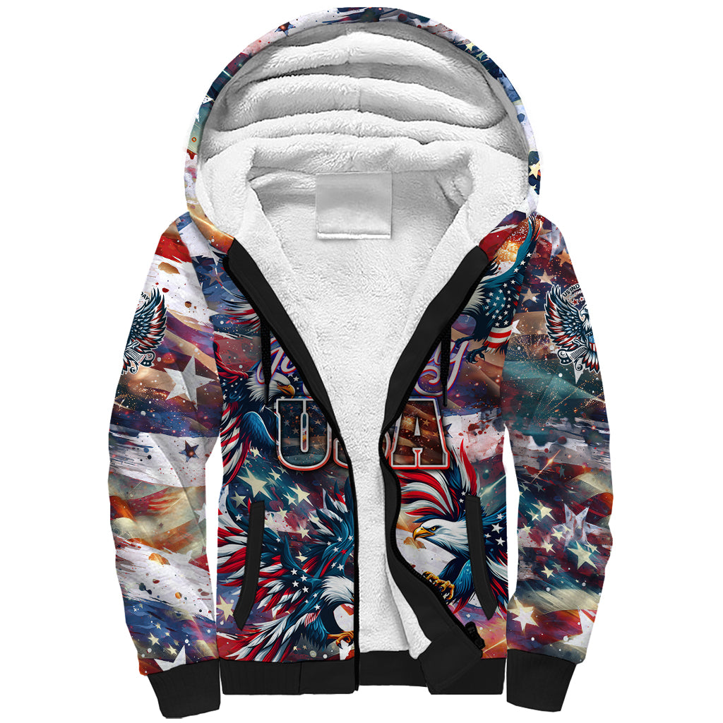 Happy Fourth of July Sherpa Hoodie American Eagle Flag US Independence Day - Wonder Print Shop