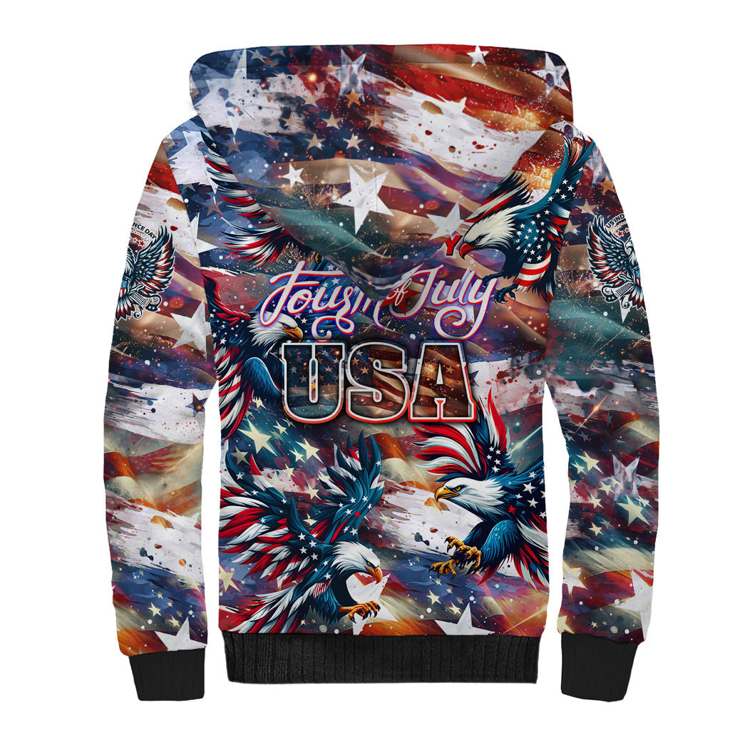 Happy Fourth of July Sherpa Hoodie American Eagle Flag US Independence Day - Wonder Print Shop