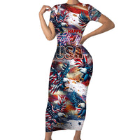 Happy Fourth of July Short Sleeve Bodycon Dress American Eagle Flag US Independence Day - Wonder Print Shop