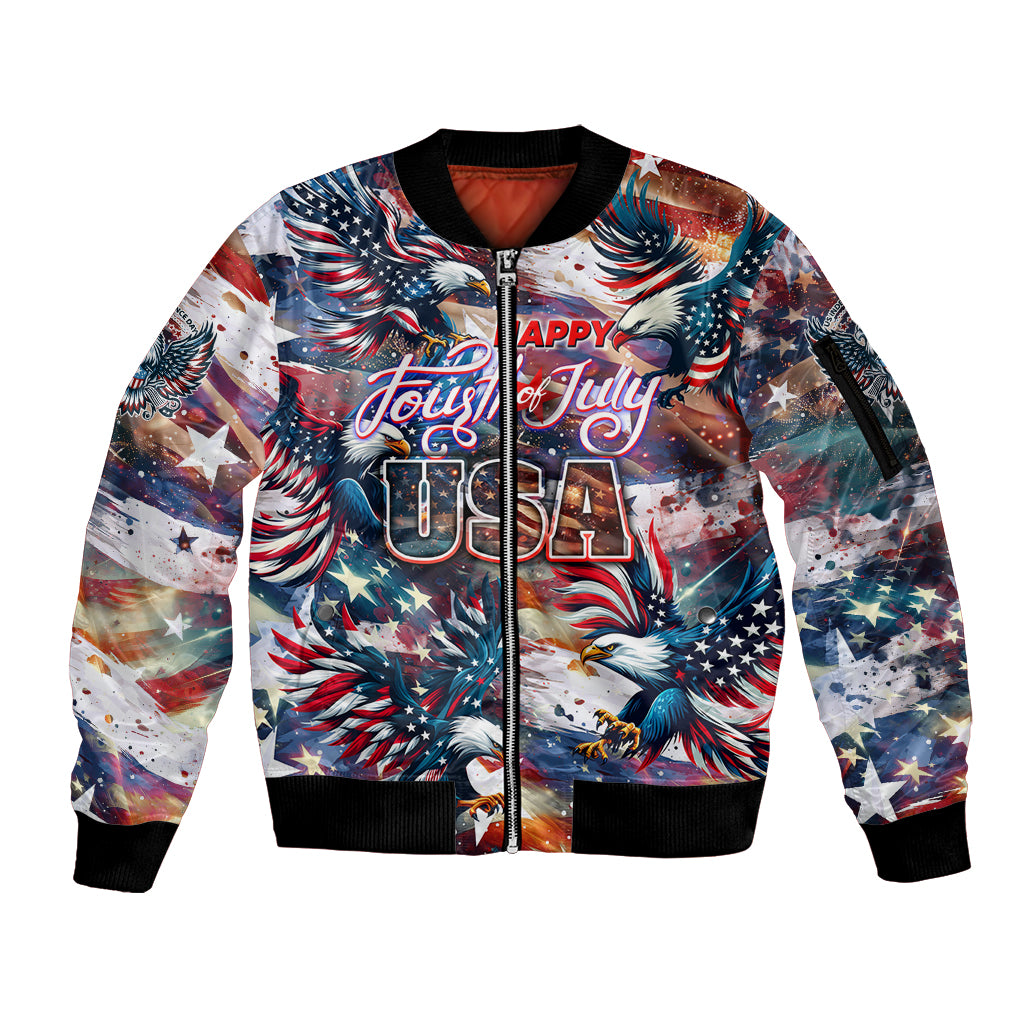 Happy Fourth of July Sleeve Zip Bomber Jacket American Eagle Flag US Independence Day - Wonder Print Shop