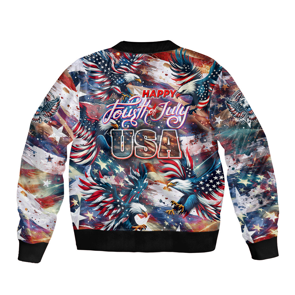 Happy Fourth of July Sleeve Zip Bomber Jacket American Eagle Flag US Independence Day - Wonder Print Shop