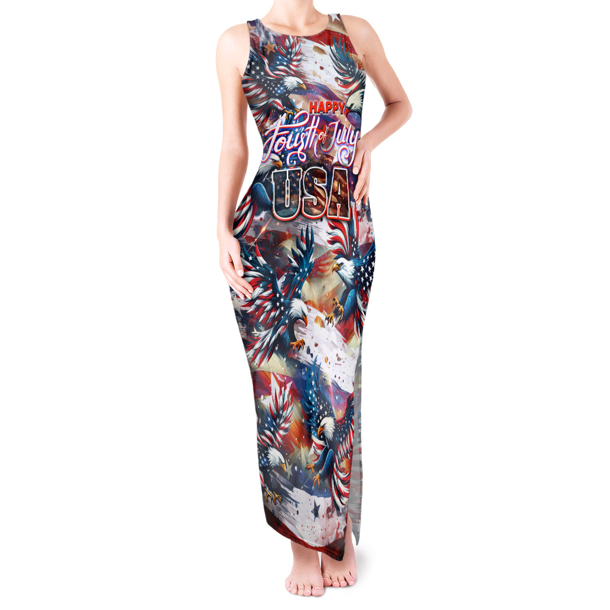 Happy Fourth of July Tank Maxi Dress American Eagle Flag US Independence Day - Wonder Print Shop