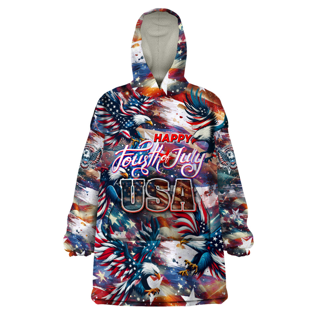 Happy Fourth of July Wearable Blanket Hoodie American Eagle Flag US Independence Day