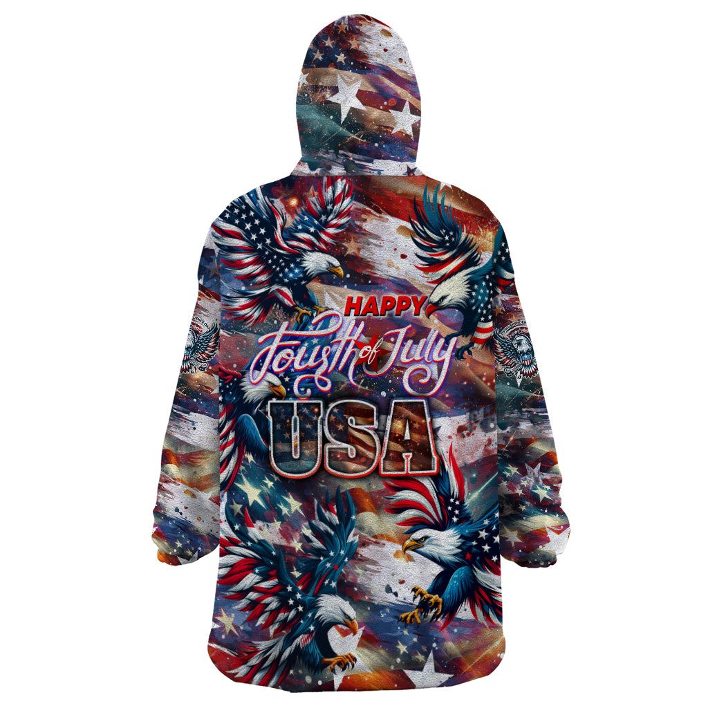 Happy Fourth of July Wearable Blanket Hoodie American Eagle Flag US Independence Day - Wonder Print Shop