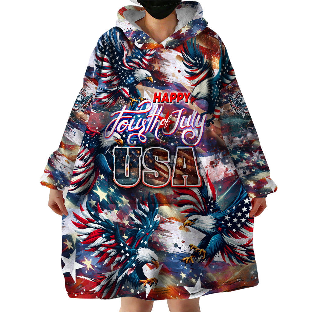 Happy Fourth of July Wearable Blanket Hoodie American Eagle Flag US Independence Day - Wonder Print Shop