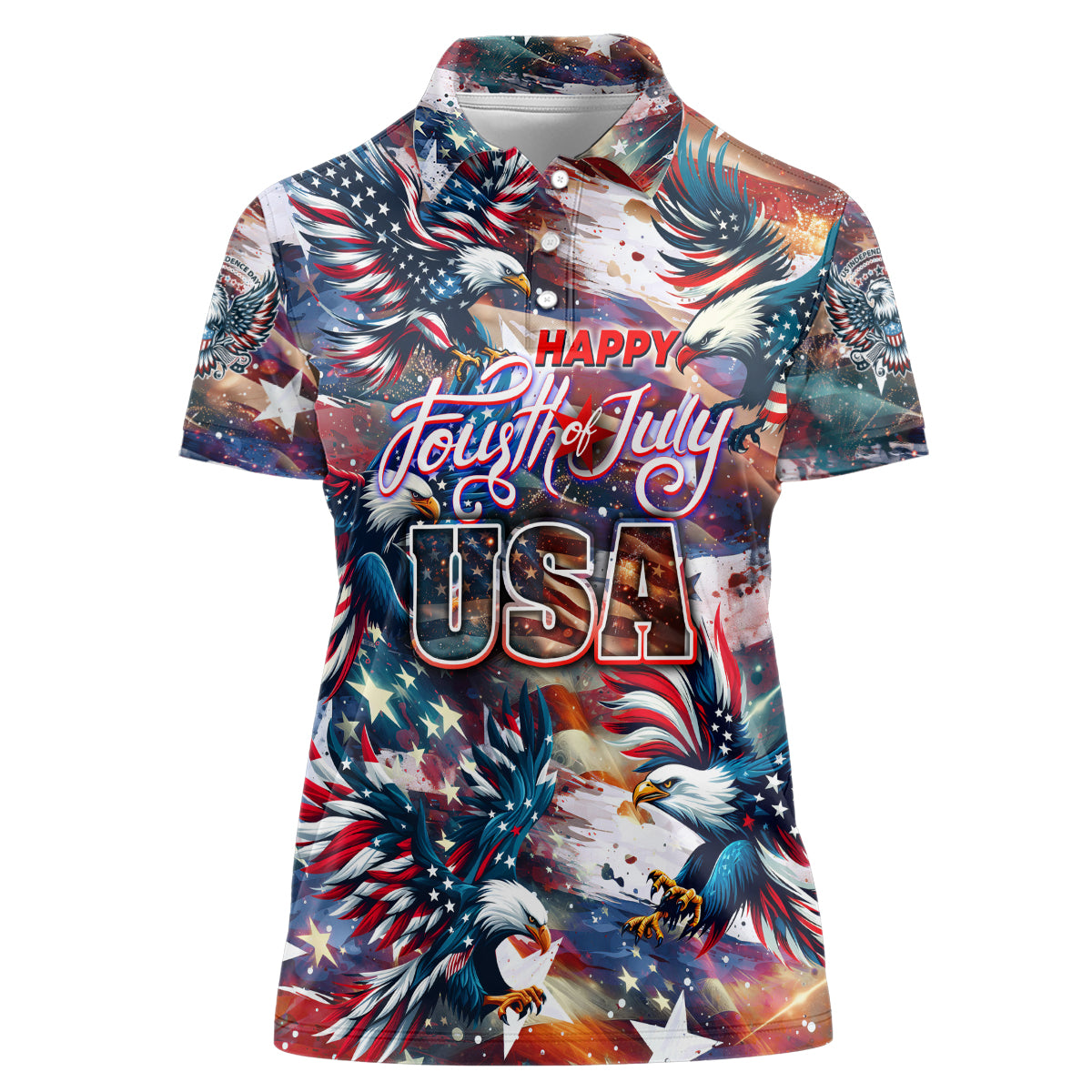 Happy Fourth of July Women Polo Shirt American Eagle Flag US Independence Day - Wonder Print Shop