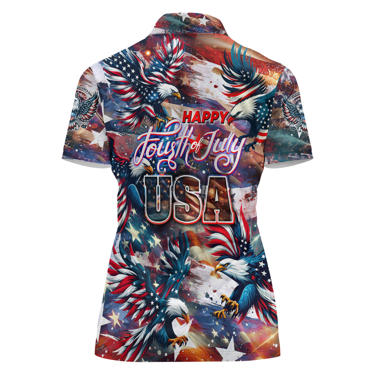 Happy Fourth of July Women Polo Shirt American Eagle Flag US Independence Day - Wonder Print Shop