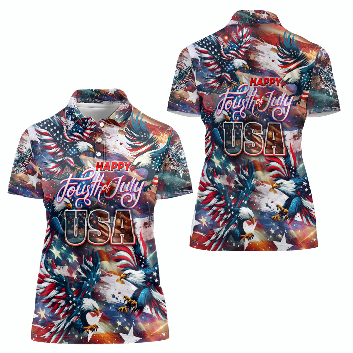 Happy Fourth of July Women Polo Shirt American Eagle Flag US Independence Day - Wonder Print Shop