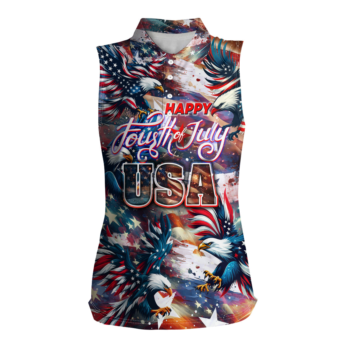 Happy Fourth of July Women Sleeveless Polo Shirt American Eagle Flag US Independence Day - Wonder Print Shop