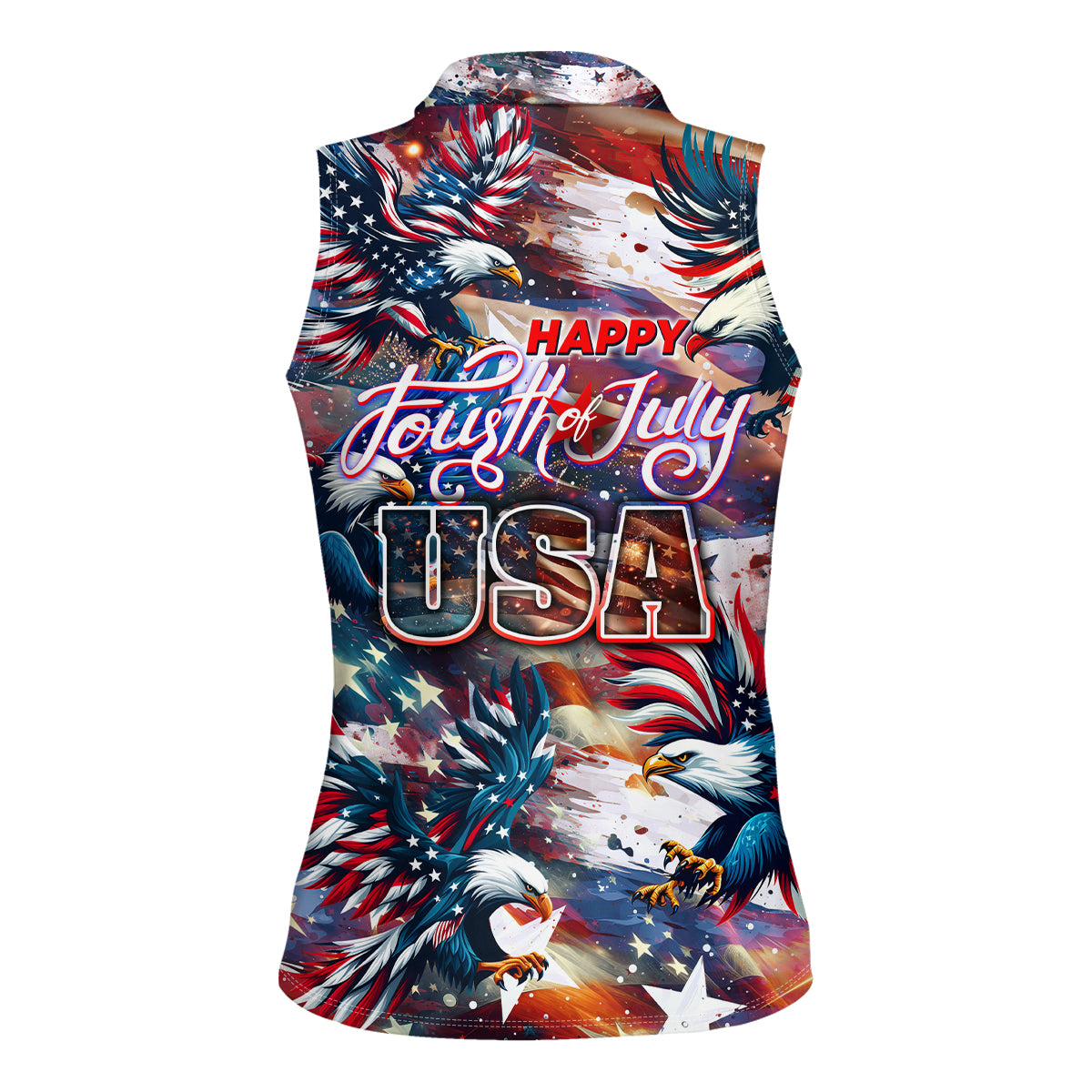 Happy Fourth of July Women Sleeveless Polo Shirt American Eagle Flag US Independence Day - Wonder Print Shop