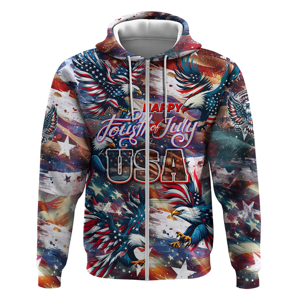 Happy Fourth of July Zip Hoodie American Eagle Flag US Independence Day - Wonder Print Shop