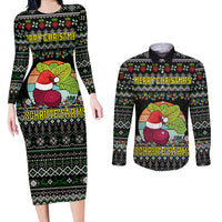 Merry Christmas Schrute Farms Couples Matching Long Sleeve Bodycon Dress and Long Sleeve Button Shirt - Wonder Print Shop