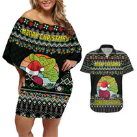 Merry Christmas Schrute Farms Couples Matching Off Shoulder Short Dress and Hawaiian Shirt - Wonder Print Shop