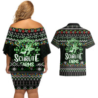Merry Christmas Schrute Farms Couples Matching Off Shoulder Short Dress and Hawaiian Shirt - Wonder Print Shop