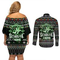 Merry Christmas Schrute Farms Couples Matching Off Shoulder Short Dress and Long Sleeve Button Shirt - Wonder Print Shop