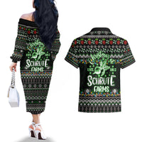 Merry Christmas Schrute Farms Couples Matching Off The Shoulder Long Sleeve Dress and Hawaiian Shirt - Wonder Print Shop