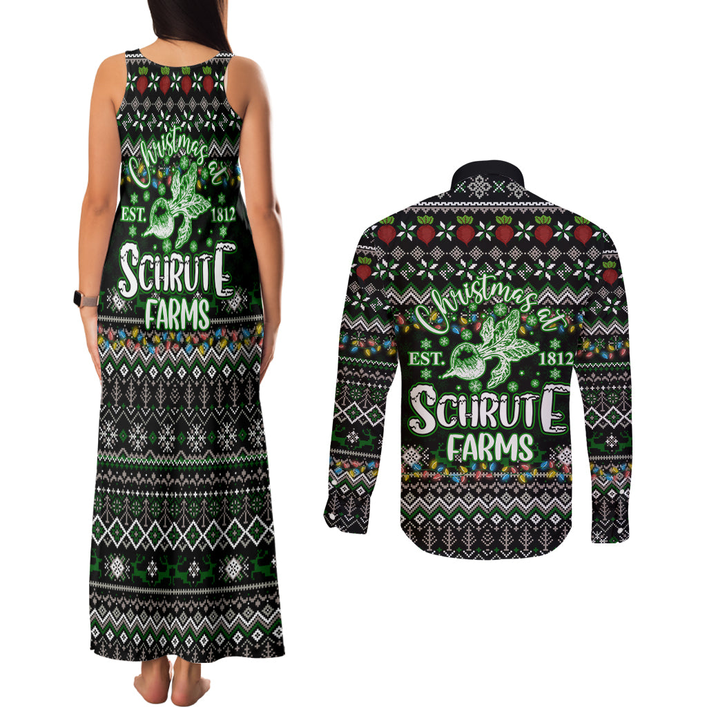 Merry Christmas Schrute Farms Couples Matching Tank Maxi Dress and Long Sleeve Button Shirt - Wonder Print Shop