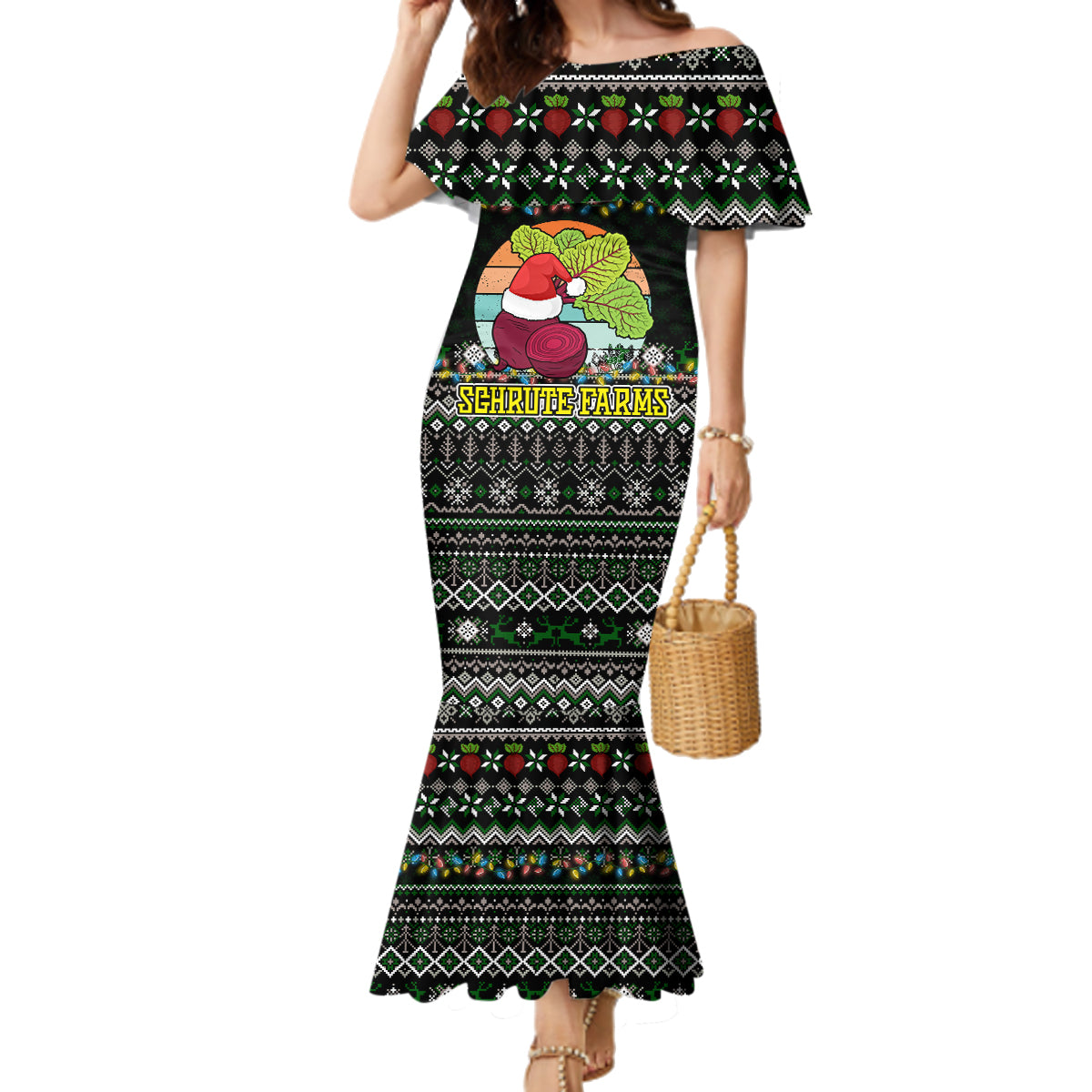 Merry Christmas Schrute Farms Family Matching Mermaid Dress and Hawaiian Shirt - Wonder Print Shop
