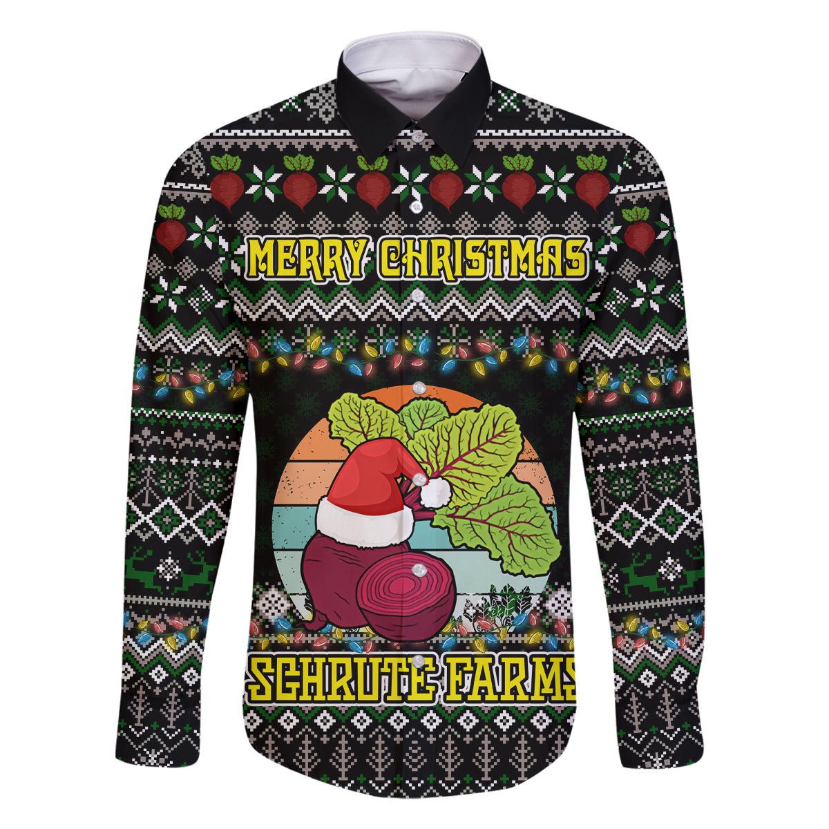 Merry Christmas Schrute Farms Family Matching Off Shoulder Long Sleeve Dress and Hawaiian Shirt - Wonder Print Shop