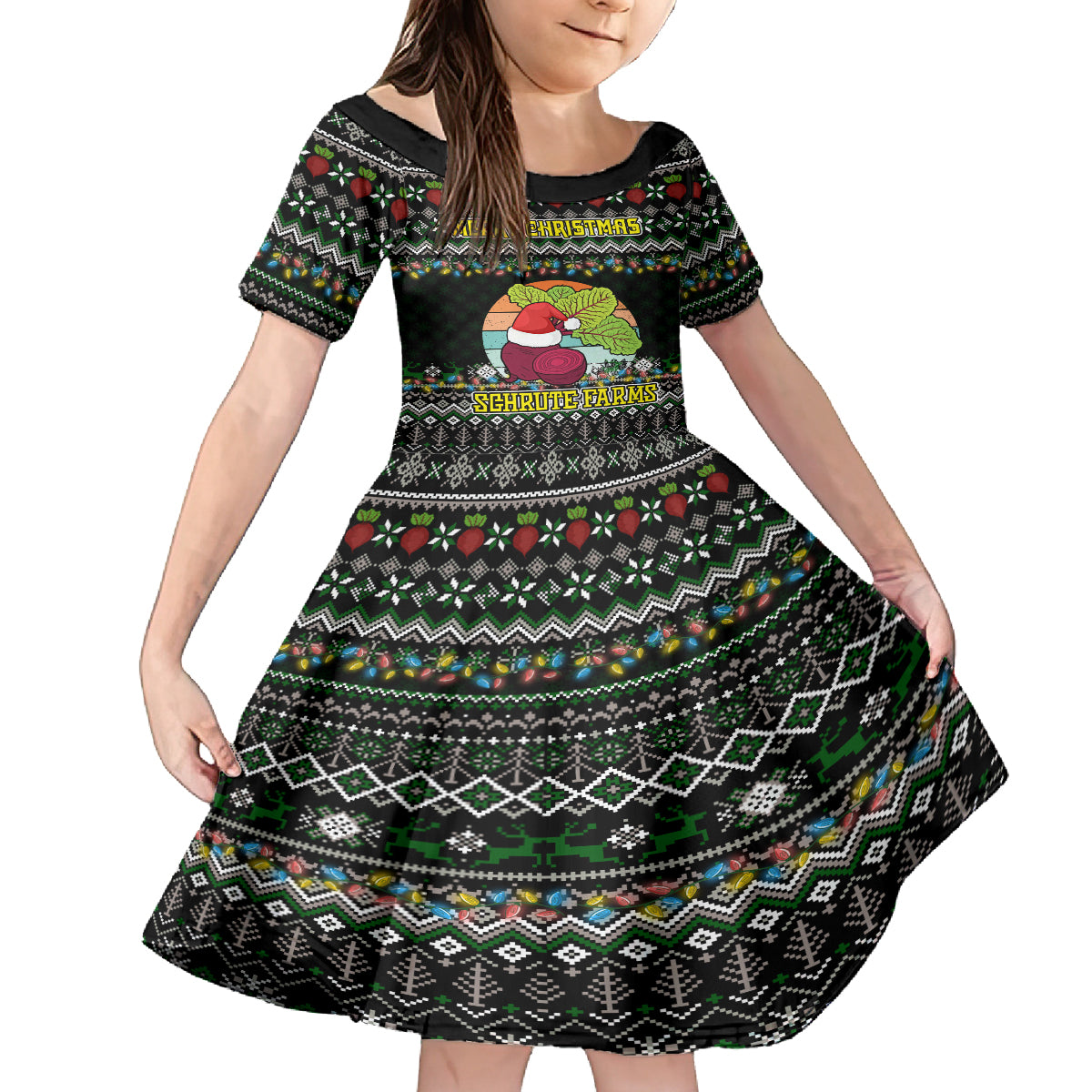 Merry Christmas Schrute Farms Family Matching Off Shoulder Maxi Dress and Hawaiian Shirt - Wonder Print Shop