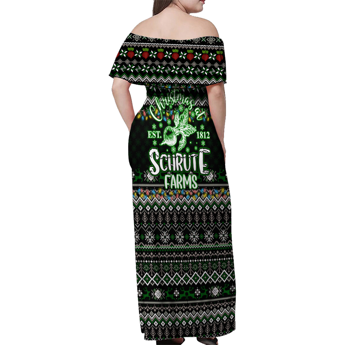 Merry Christmas Schrute Farms Family Matching Off Shoulder Maxi Dress and Hawaiian Shirt - Wonder Print Shop