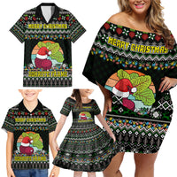 Merry Christmas Schrute Farms Family Matching Off Shoulder Short Dress and Hawaiian Shirt - Wonder Print Shop