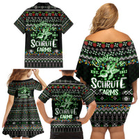 Merry Christmas Schrute Farms Family Matching Off Shoulder Short Dress and Hawaiian Shirt - Wonder Print Shop